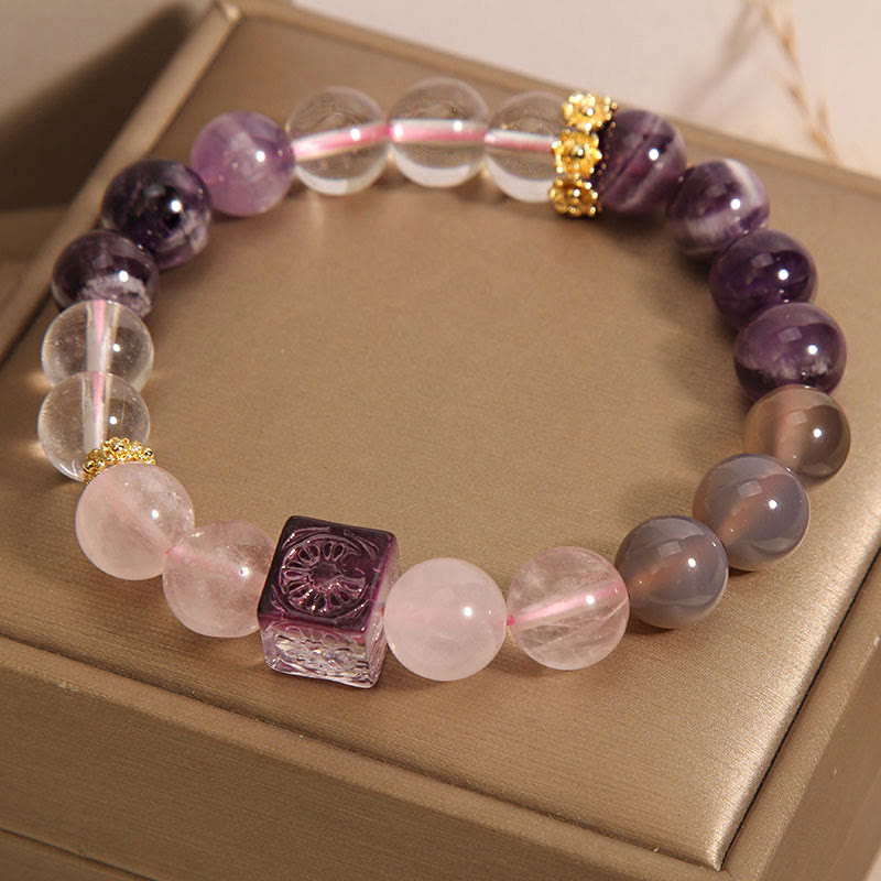 Buddha Stones天然アメジスト ピンククリスタル 内なる平和と癒しのブレスレット - image 1