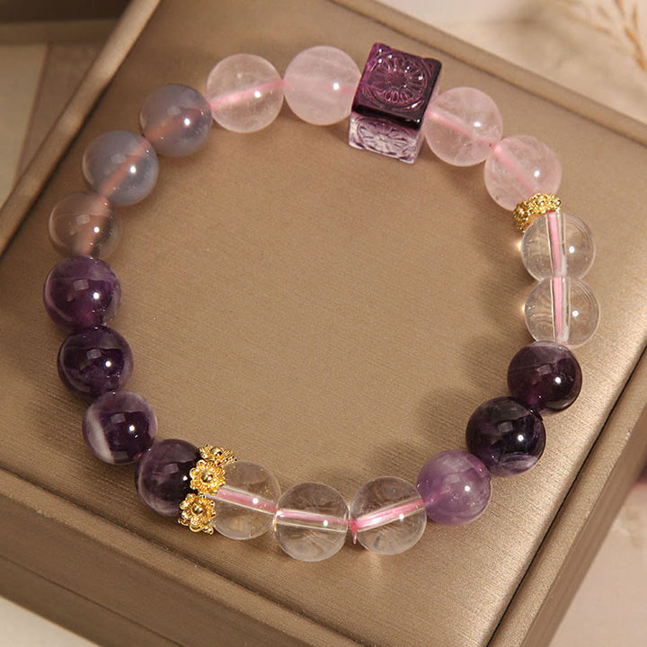 Buddha Stones天然アメジスト ピンククリスタル 内なる平和と癒しのブレスレット