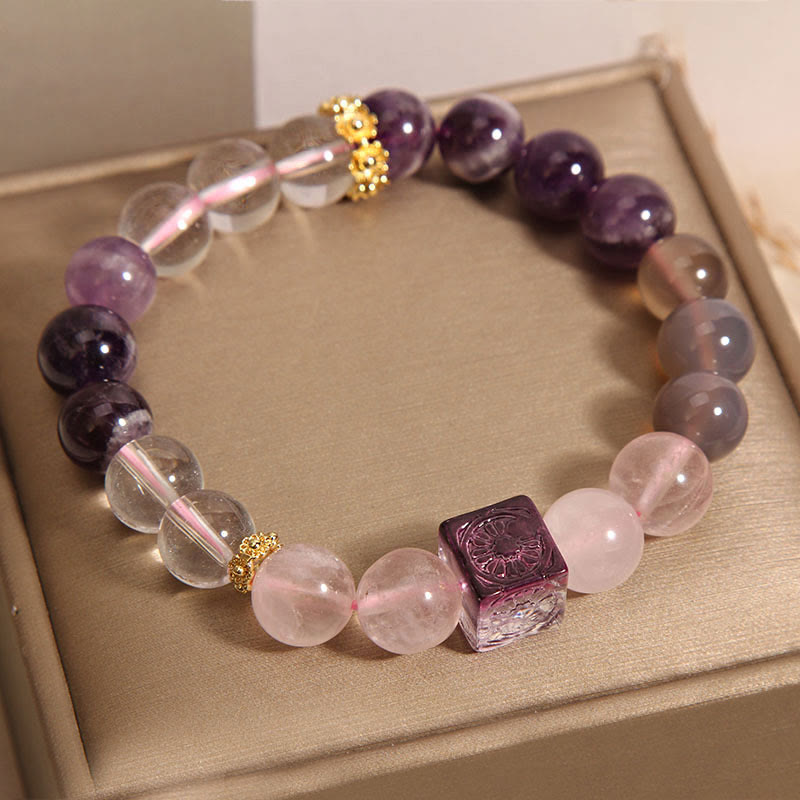 Buddha Stones天然アメジスト ピンククリスタル 内なる平和と癒しのブレスレット