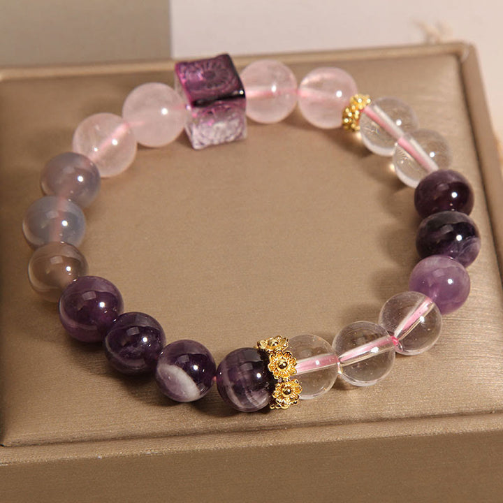 Buddha Stones天然アメジスト ピンククリスタル 内なる平和と癒しのブレスレット