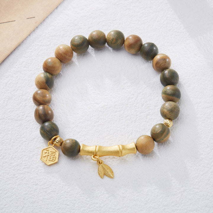 Buddha Stones緑白檀 風文字 竹 癒しブレスレット