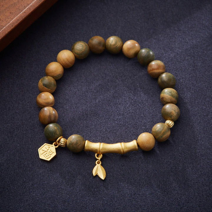 Buddha Stones緑白檀 風文字 竹 癒しブレスレット