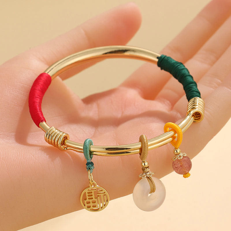 Buddha Stonesピンククリスタル ピース平和のお守りチャームラッキーフラワー ラブブレスレット バングル - image 2