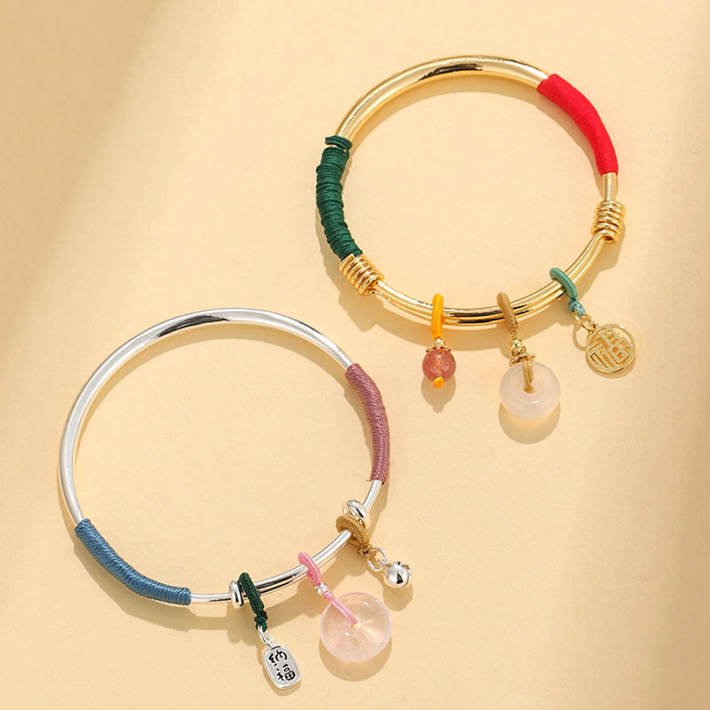 Buddha Stonesピンククリスタル ピース平和のお守りチャームラッキーフラワー ラブブレスレット バングル