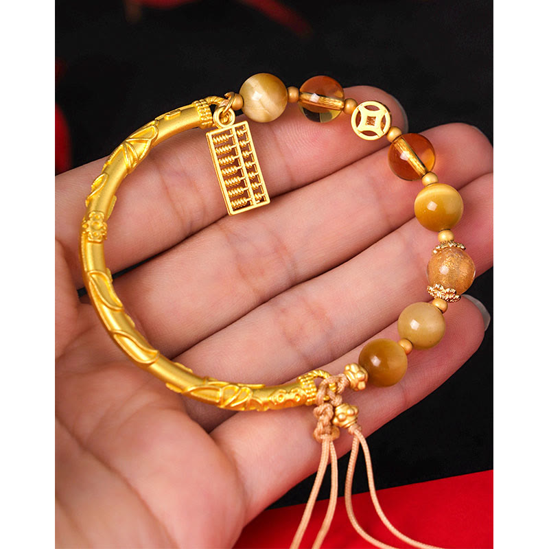 Buddha Stones天然タイガーアイシトリンそろばんチャーム保護ブレスレット