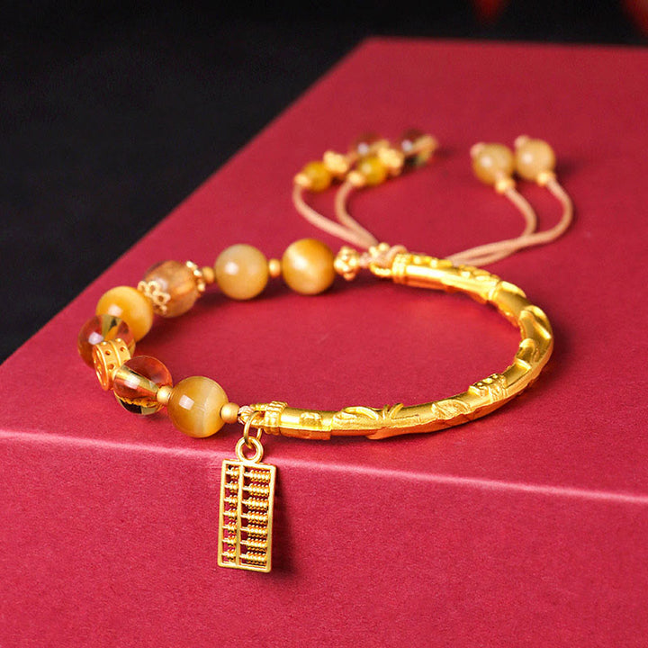 Buddha Stones天然タイガーアイシトリンそろばんチャーム保護ブレスレット