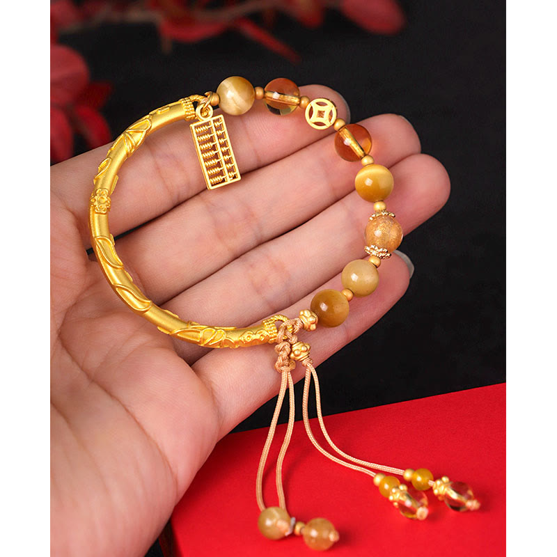 Buddha Stones天然タイガーアイシトリンそろばんチャーム保護ブレスレット