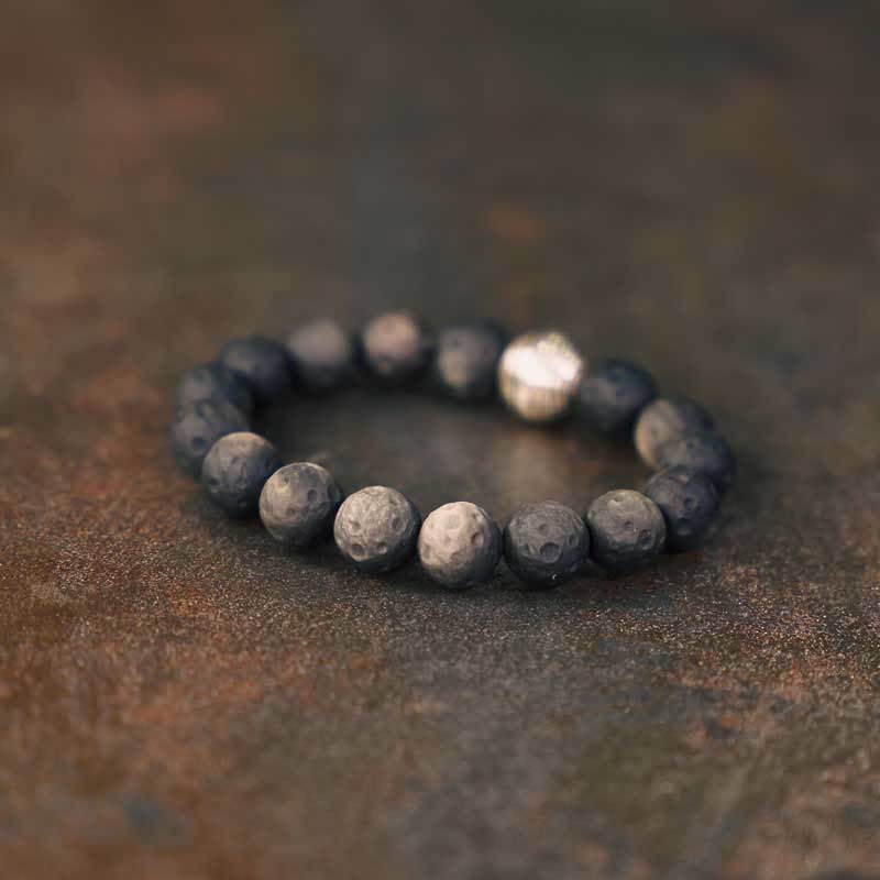 Buddha Stones天然銀光沢黒曜石 月隕石 守護ブレスレット