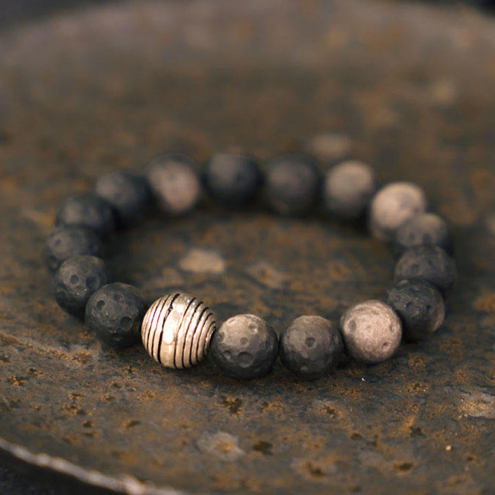 Buddha Stones天然銀光沢黒曜石 月隕石 守護ブレスレット