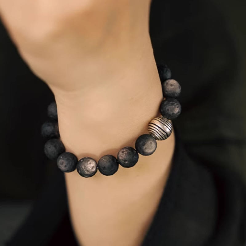 Buddha Stones天然銀光沢黒曜石 月隕石 守護ブレスレット