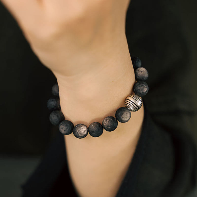 Buddha Stones天然銀光沢黒曜石 月隕石 守護ブレスレット