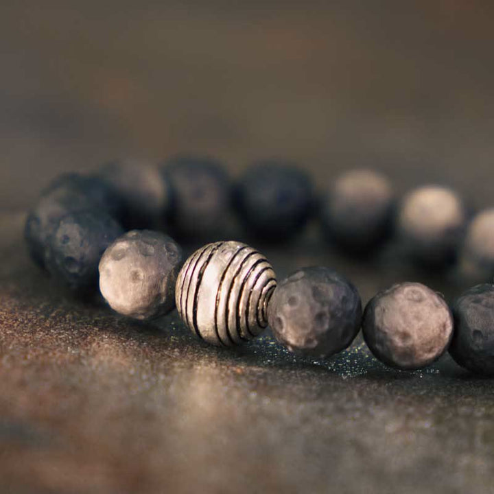 Buddha Stones天然銀光沢黒曜石 月隕石 守護ブレスレット