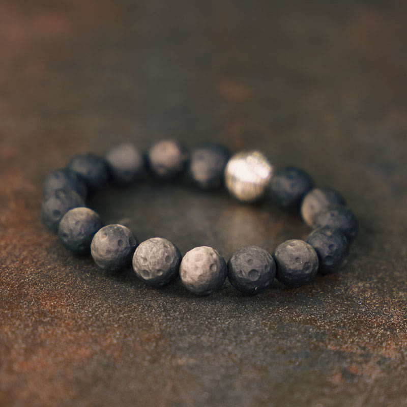 Buddha Stones天然銀光沢黒曜石 月隕石 守護ブレスレット