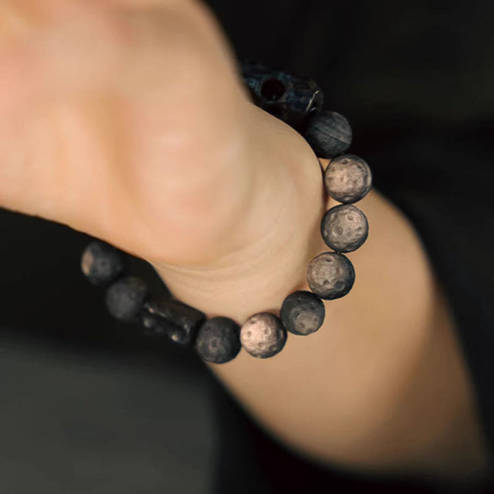 Buddha Stonesシルバーシーンオブシディアンエボニーウッドスージングブレスレット