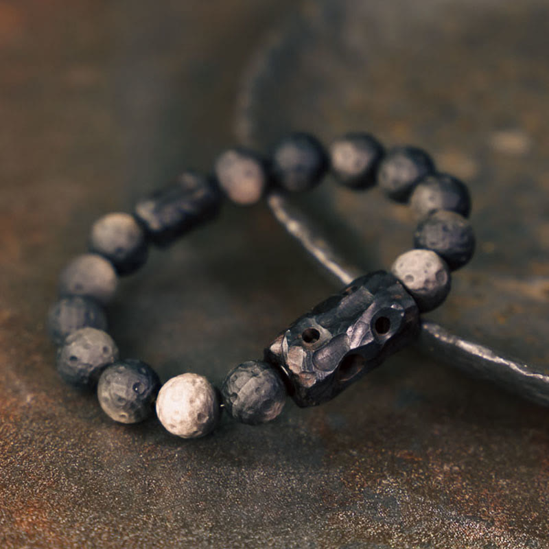 Buddha Stonesシルバーシーンオブシディアンエボニーウッドスージングブレスレット