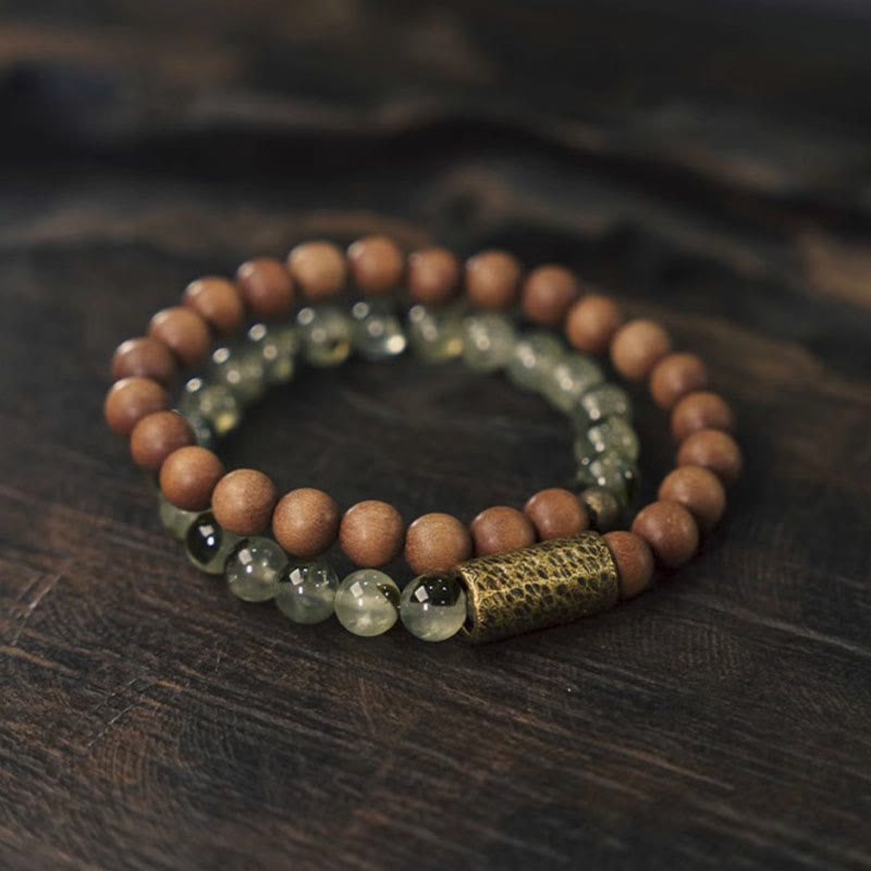 Buddha Stonesグリーンルチルクォーツ 天然白檀 浄化ブレスレット