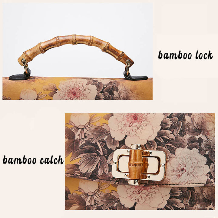 Buddha Stonesの花柄竹ハンドルメタルチェーンクロスボディバッグハンドバッグ