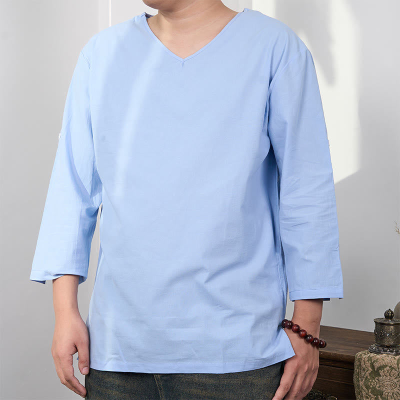 Buddha Stones無地 七分袖 メンズ Tシャツ - ライトスカイブルー - US/UK/AU48、 EU58 (4XL) - image 0