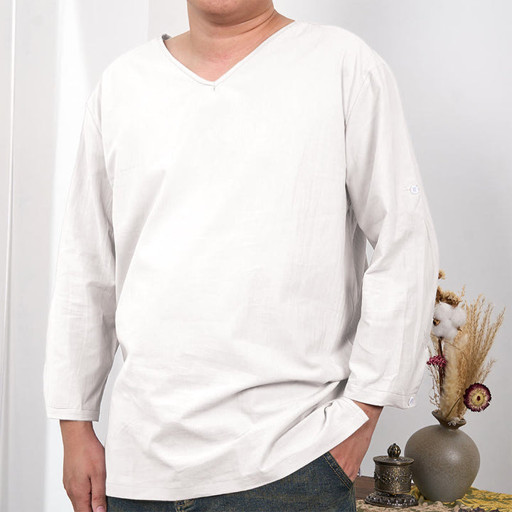 Buddha Stones無地 七分袖 メンズ Tシャツ - リネン - US/UK/AU48、 EU58 (4XL) - image 10