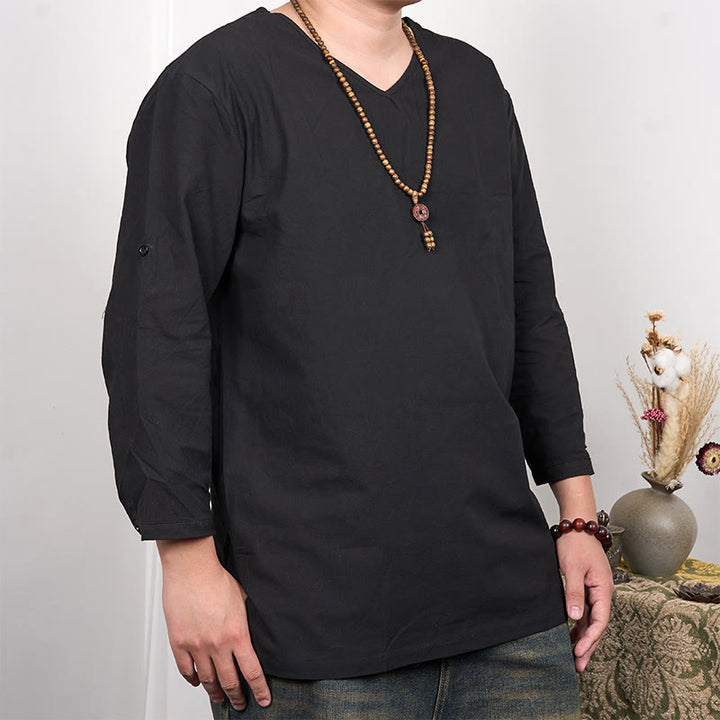 Buddha Stones無地 七分袖 メンズ Tシャツ - 黒 - US/UK/AU48、 EU58 (4XL) - image 3