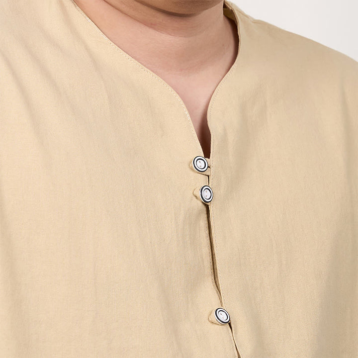 Buddha Stonesメンズ 半袖 ボタンダウン コットンリネンシャツ