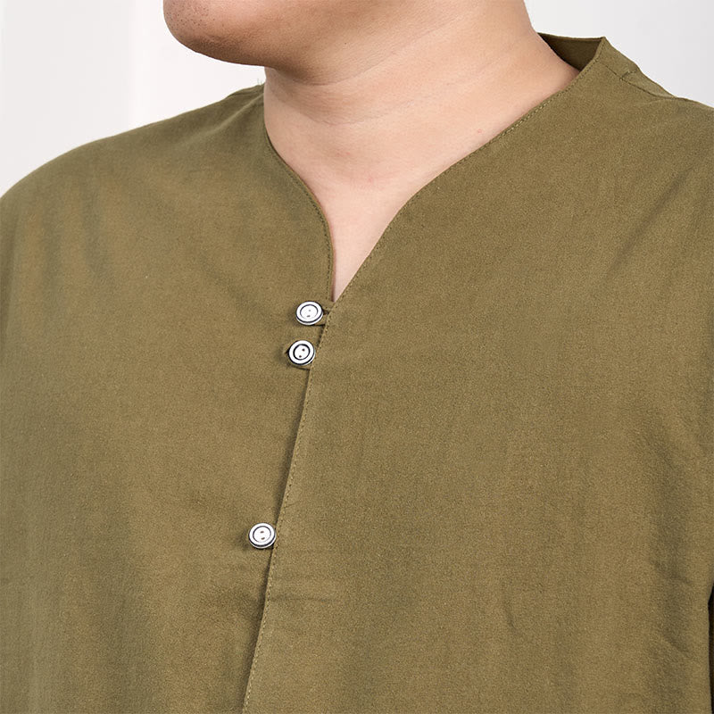 Buddha Stonesメンズ 半袖 ボタンダウン コットンリネンシャツ