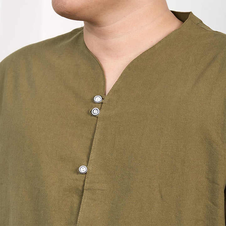 Buddha Stonesメンズ 半袖 ボタンダウン コットンリネンシャツ