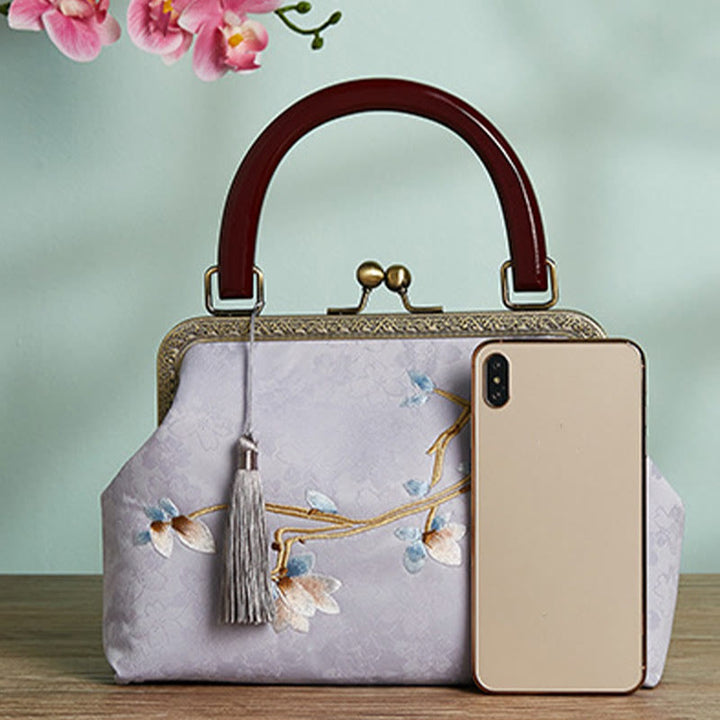 Buddha Stonesの花刺繍ハンドバッグクロスボディバッグ