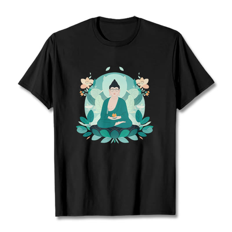 Buddha Stones目を閉じる グリーンリーフ仏陀Tシャツ - 黒 - 2XL - image 6