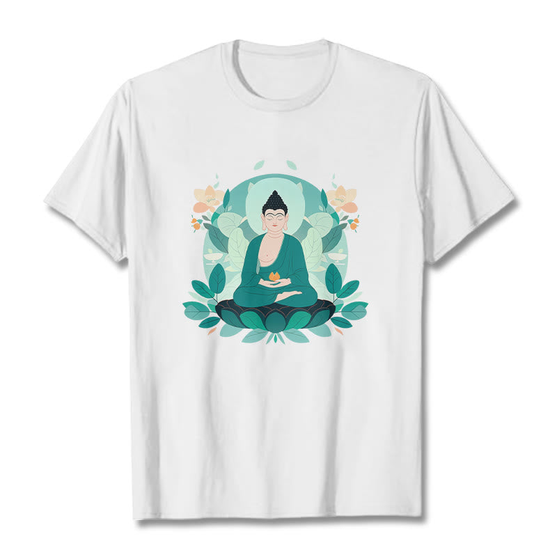 Buddha Stones目を閉じる グリーンリーフ仏陀Tシャツ - 白 - 2XL - image 3