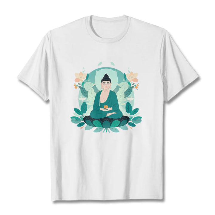 Buddha Stones目を閉じる グリーンリーフ仏陀Tシャツ - 白 - 2XL - image 3
