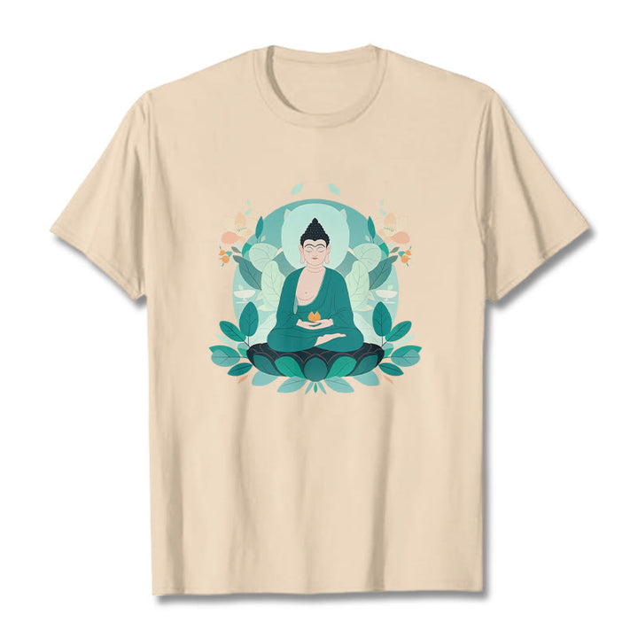 Buddha Stones目を閉じる グリーンリーフ仏陀Tシャツ - ビスク - 2XL - image 10