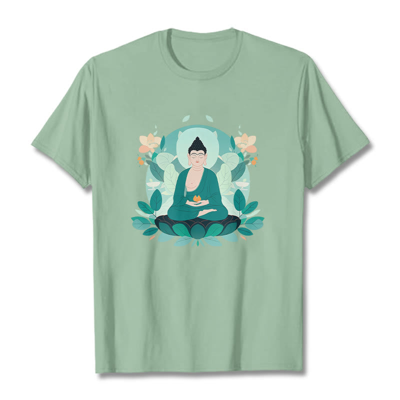 Buddha Stones目を閉じる グリーンリーフ仏陀Tシャツ - ペールグリーン - 2XL - image 1