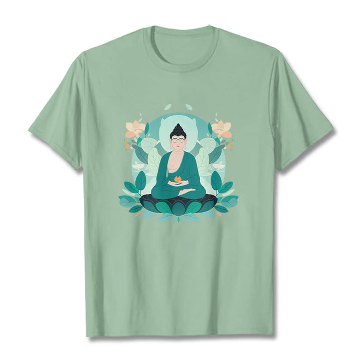 Buddha Stones目を閉じる グリーンリーフ仏陀Tシャツ - ペールグリーン - 2XL - image 1