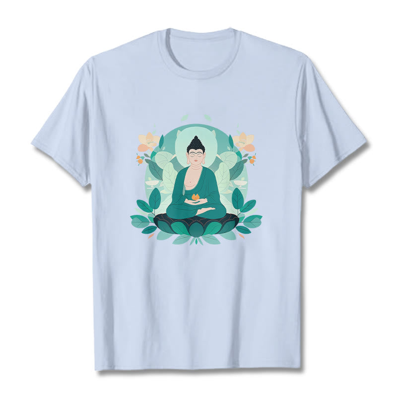 Buddha Stones目を閉じる グリーンリーフ仏陀Tシャツ - ライトシアン - 2XL - image 18