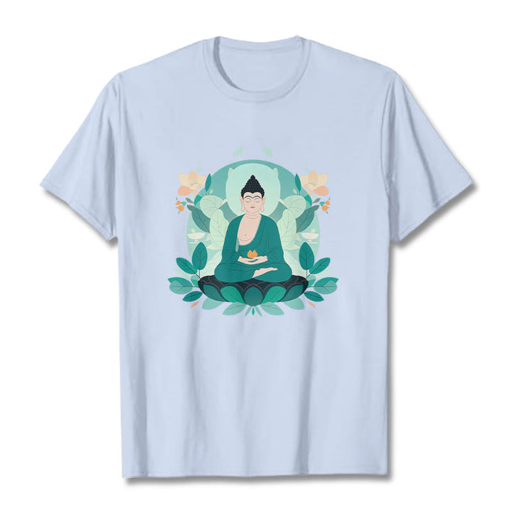 Buddha Stones目を閉じる グリーンリーフ仏陀Tシャツ - ライトシアン - 2XL - image 18
