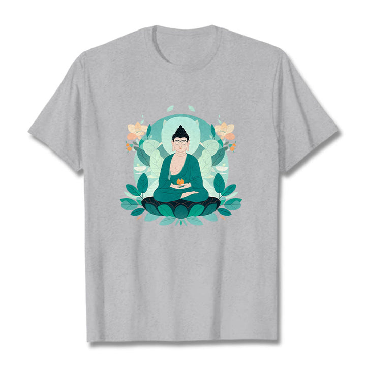 Buddha Stones目を閉じる グリーンリーフ仏陀Tシャツ - ライトグレー - 2XL - image 19