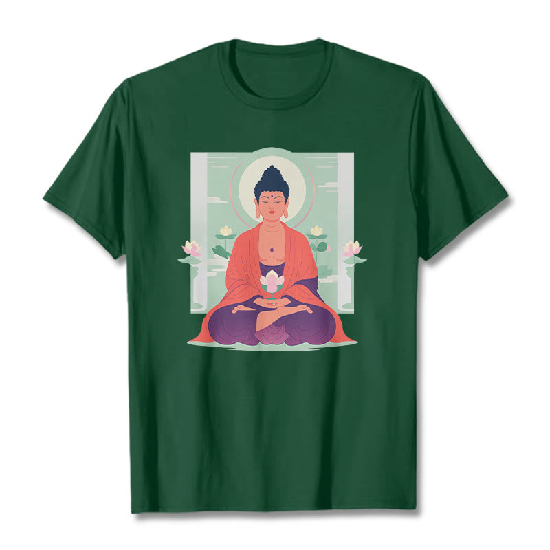 Buddha Stones、蓮の瞑想、仏陀のTシャツ - フォレストグリーン - 2XL - image 4