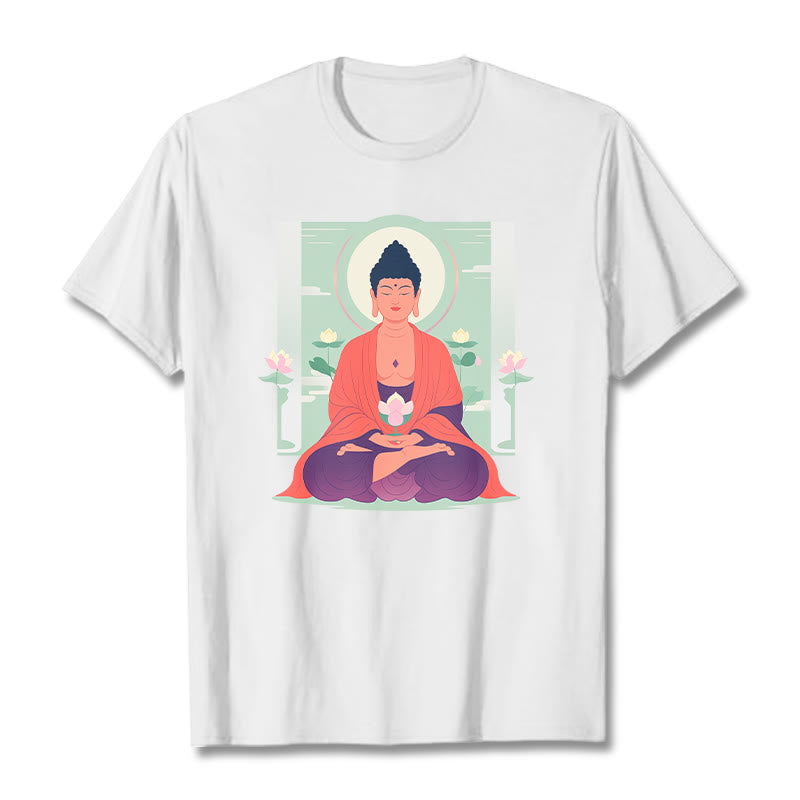 Buddha Stones、蓮の瞑想、仏陀のTシャツ - 白 - 2XL - image 1