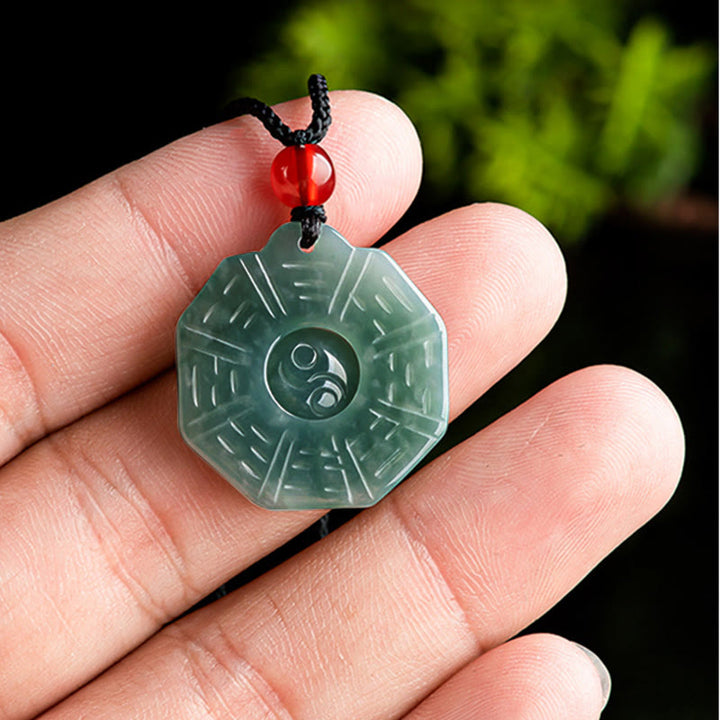 Buddha Stones天然翡翠風水八卦陰陽繁栄ネックレスペンダント - image 5