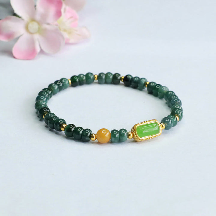 Buddha Stones天然グリーン翡翠トパーズ幸運ブレスレット