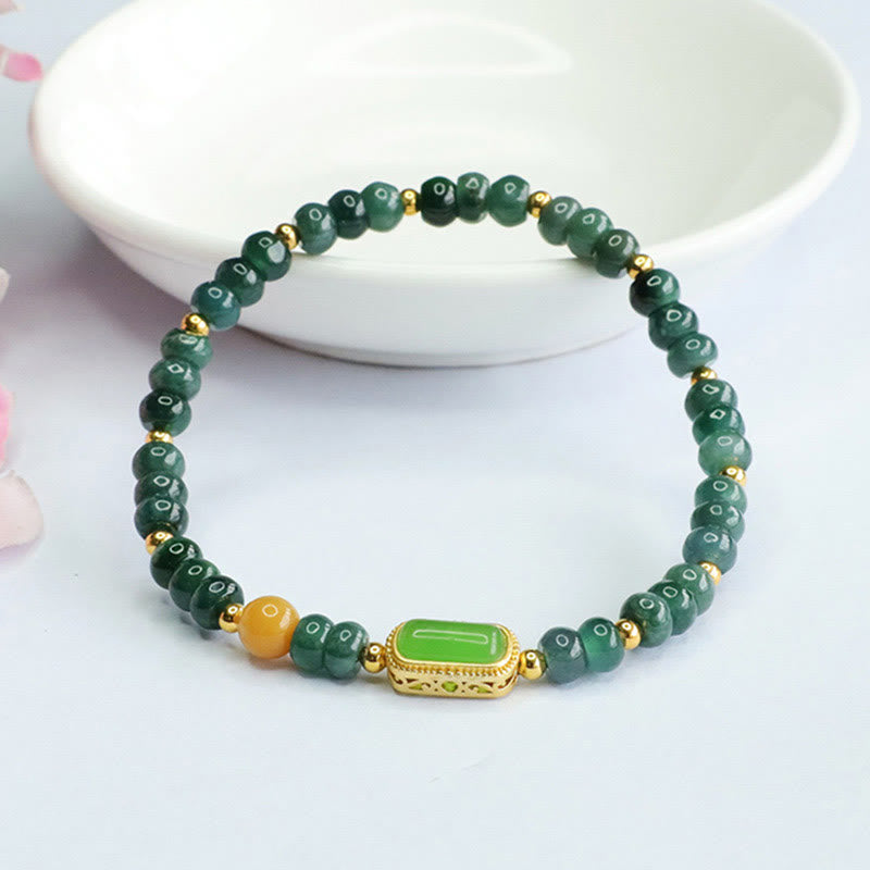Buddha Stones天然グリーン翡翠トパーズ幸運ブレスレット