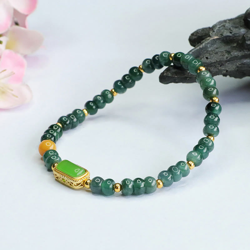 Buddha Stones天然グリーン翡翠トパーズ幸運ブレスレット