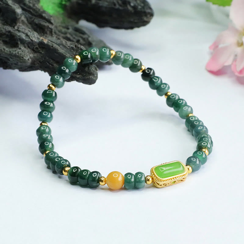 Buddha Stones天然グリーン翡翠トパーズ幸運ブレスレット