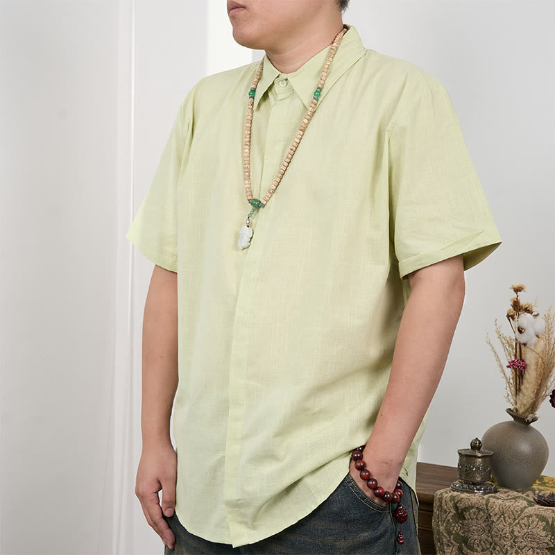Buddha Stonesメンズ 半袖 ボタン カジュアル コットン リネン シャツ - ライトグリーン - US/UK/AU44、 EU54 (3XL) - image 11