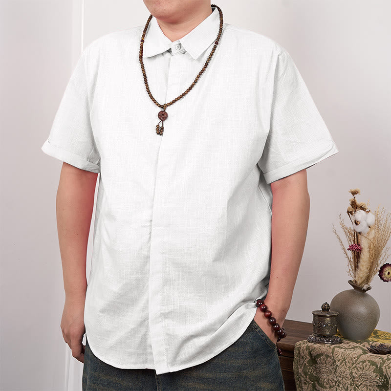 Buddha Stonesメンズ 半袖 ボタン カジュアル コットン リネン シャツ - 白 - US/UK/AU44、 EU54 (3XL) - image 1
