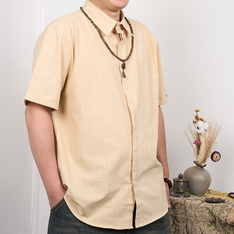 Buddha Stonesメンズ 半袖 ボタン カジュアル コットン リネン シャツ - image 6