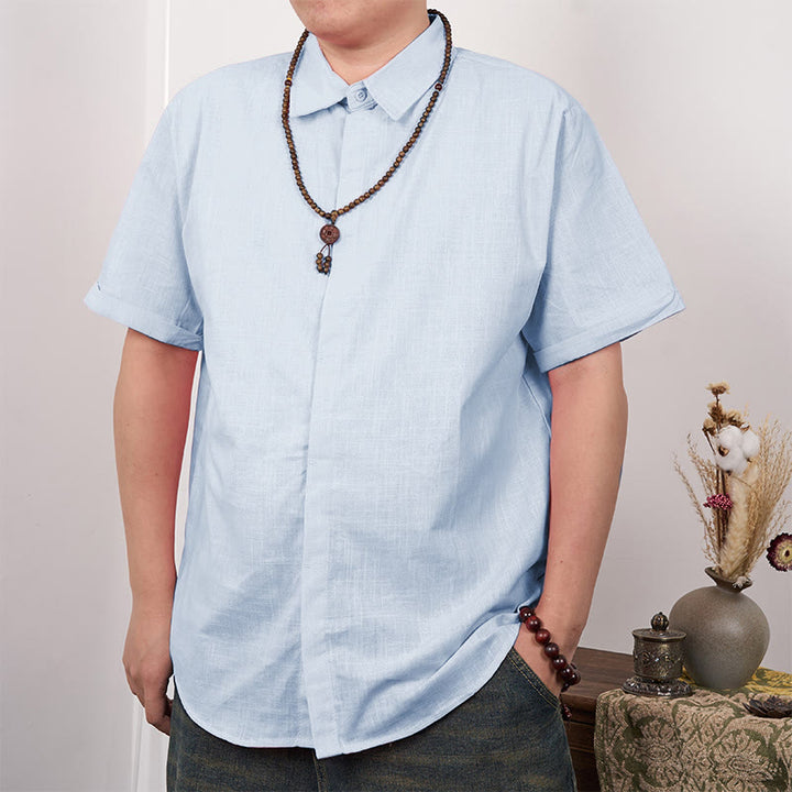Buddha Stonesメンズ 半袖 ボタン カジュアル コットン リネン シャツ - ライトスカイブルー - US/UK/AU44、 EU54 (3XL) - image 14