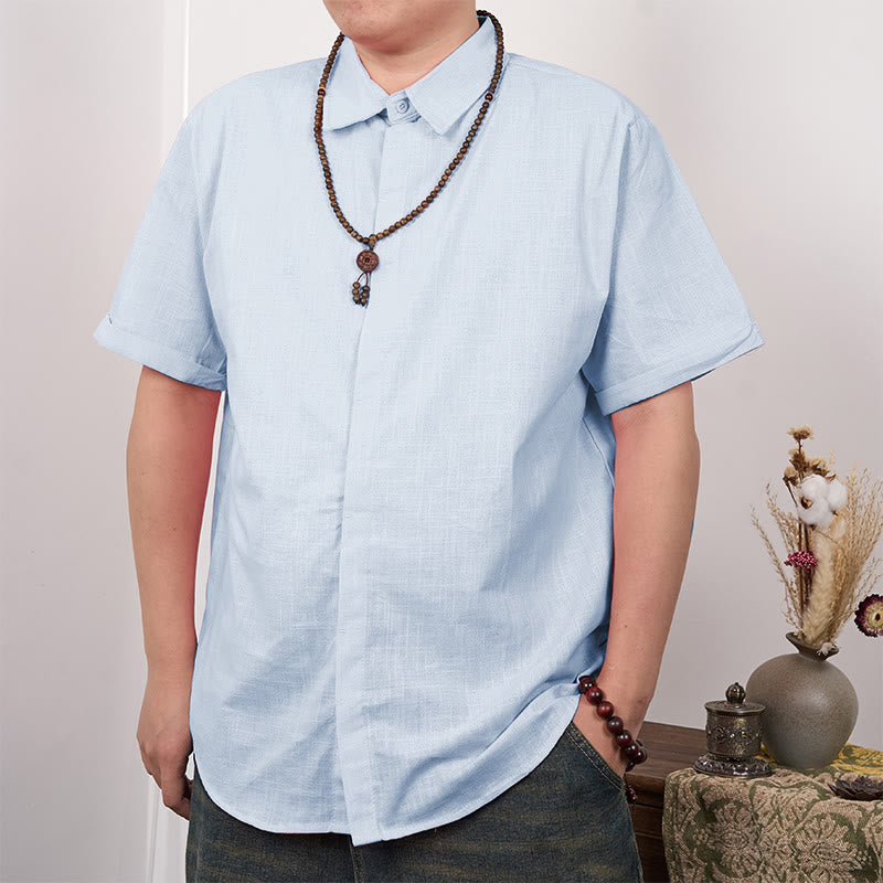 Buddha Stonesメンズ 半袖 ボタン カジュアル コットン リネン シャツ - ライトスカイブルー - US/UK/AU44、 EU54 (3XL) - image 14