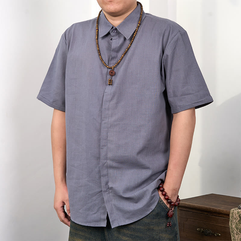 Buddha Stonesメンズ 半袖 ボタン カジュアル コットン リネン シャツ - ダークグレー - US/UK/AU44、 EU54 (3XL) - image 0